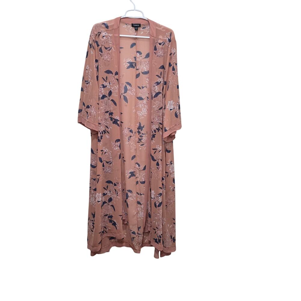 Torrid Floral Kimono Duster Cardigan Pink Boho Plus 3/4